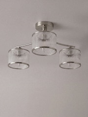 The Set 2 Pack Brushed Silver Ribbed Glass 3 Light Flush Ceiling Lights - Image 5 of 5