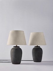 The Set 2 Pack Black/Cream Textured Ceramic Small Table Lamps - Image 4 of 5
