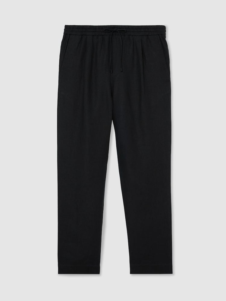 Reiss Black Barges Linen Relaxed-Fit Drawstring Trousers - Image 2 of 6 Reiss Black Barges Linen Relaxed-Fit Drawstring Trousers - Image 2 of 6