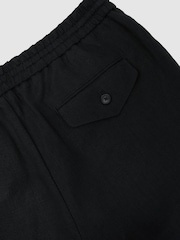 Reiss Black Barges Linen Relaxed-Fit Drawstring Trousers - Image 6 of 6
