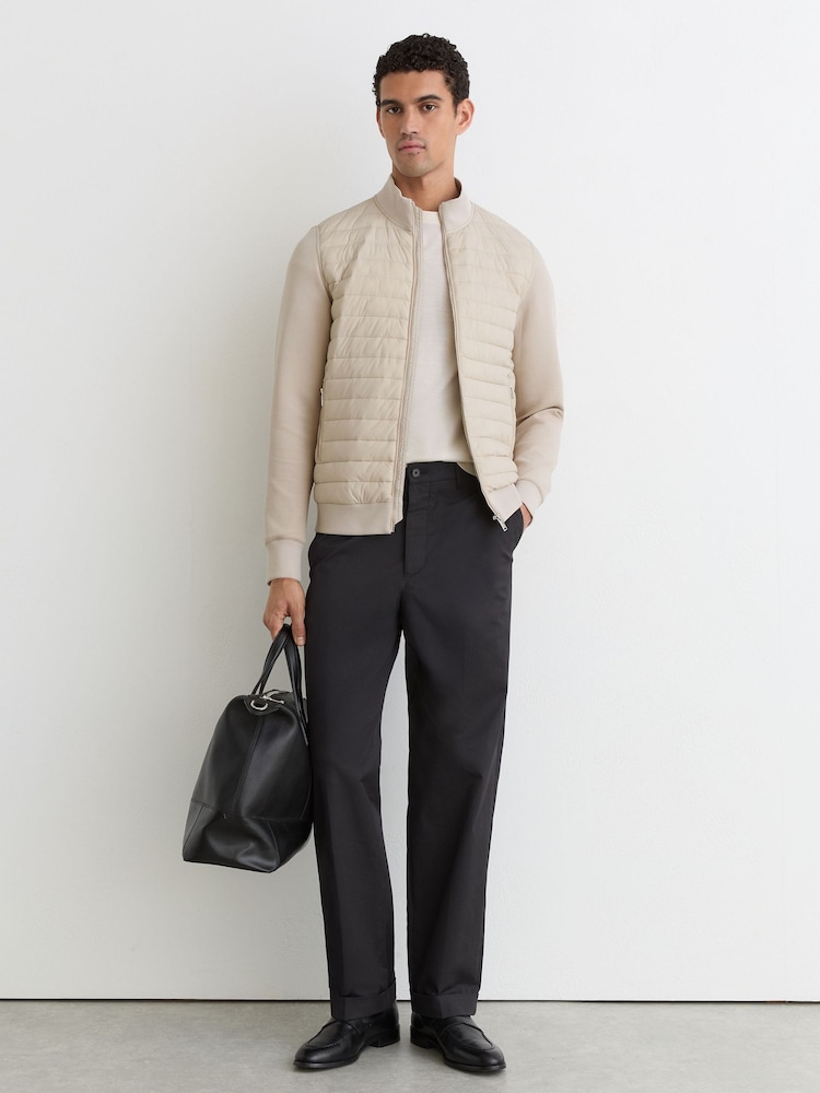 Reiss Light Stone Freddie Hybrid Quilt and Interlock Zip Jacket - Image 1 of 7