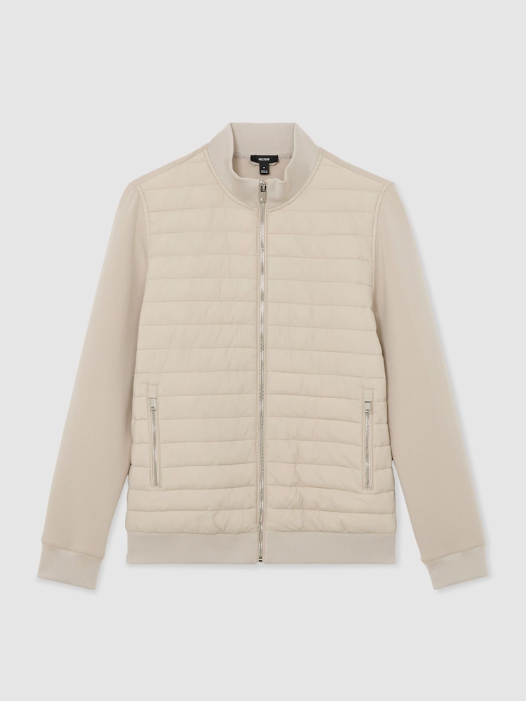 Reiss Light Stone Freddie Hybrid Quilt and Interlock Zip Jacket - Image 2 of 7
