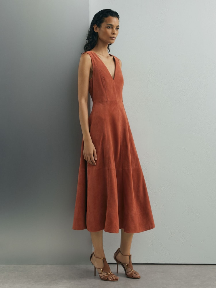 Atelier Rust Suede Sleeveless Midi Dress - Image 1 of 7