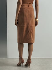 Atelier Tan Suede Pencil Midi Skirt - 画像 7 / 8