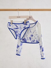 Reiss Blue Print Netty Floral Print Long Sleeve Bikini Set - Image 2 of 3