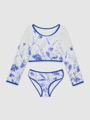 Reiss Blue Print Netty Floral Print Long Sleeve Bikini Set - Image 3 of 3