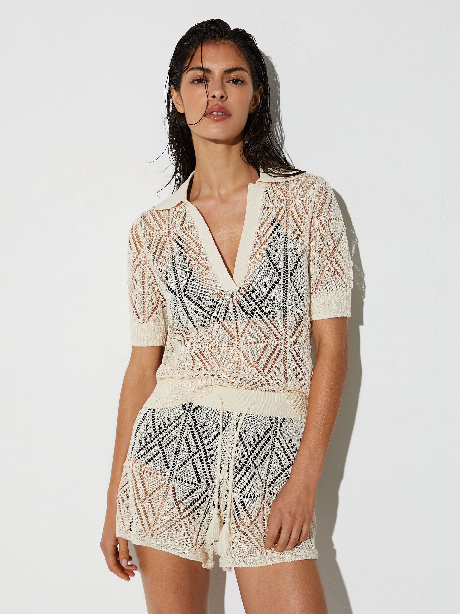 Buy Reiss Cream Finty Cotton-Blend Open-Knit Top from Next USA