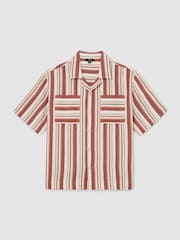 Reiss Red/Stone Celeste Striped Cuban-Collar Shirt - Image 2 of 5