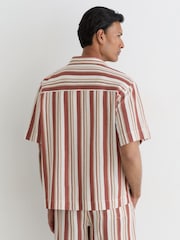 Reiss Red/Stone Celeste Striped Cuban-Collar Shirt - Image 3 of 5