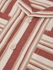 Reiss Red/Stone Celeste Striped Cuban-Collar Shirt - Image 5 of 5