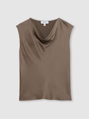 Reiss Taupe Brown Cate Silk Cowl-Neck Sleeveless Top - Image 2 of 6