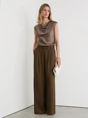 Reiss Taupe Brown Cate Silk Cowl-Neck Sleeveless Top - Image 3 of 6