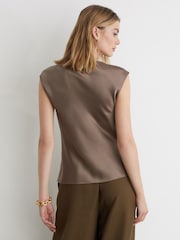 Reiss Taupe Brown Cate Silk Cowl-Neck Sleeveless Top - Image 5 of 6