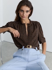 Reiss Black Alina Matte-Silk Animal-Print Blouse - Image 1 of 7