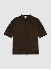 Reiss Black Alina Matte-Silk Animal-Print Blouse - Image 2 of 7