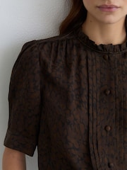 Reiss Black Alina Matte-Silk Animal-Print Blouse - Image 4 of 7