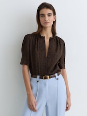 Reiss Black Alina Matte-Silk Animal-Print Blouse - Image 5 of 7