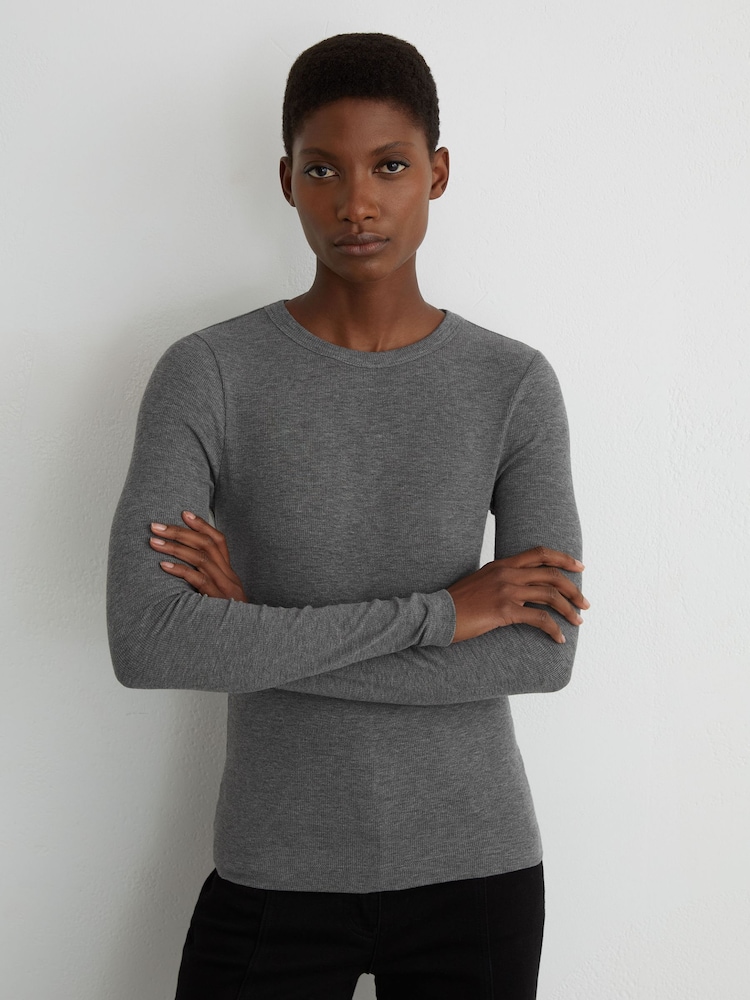 Reiss Grey Arabelle Jersey Crew-Neck Long-Sleeve Top - Image 2 of 6