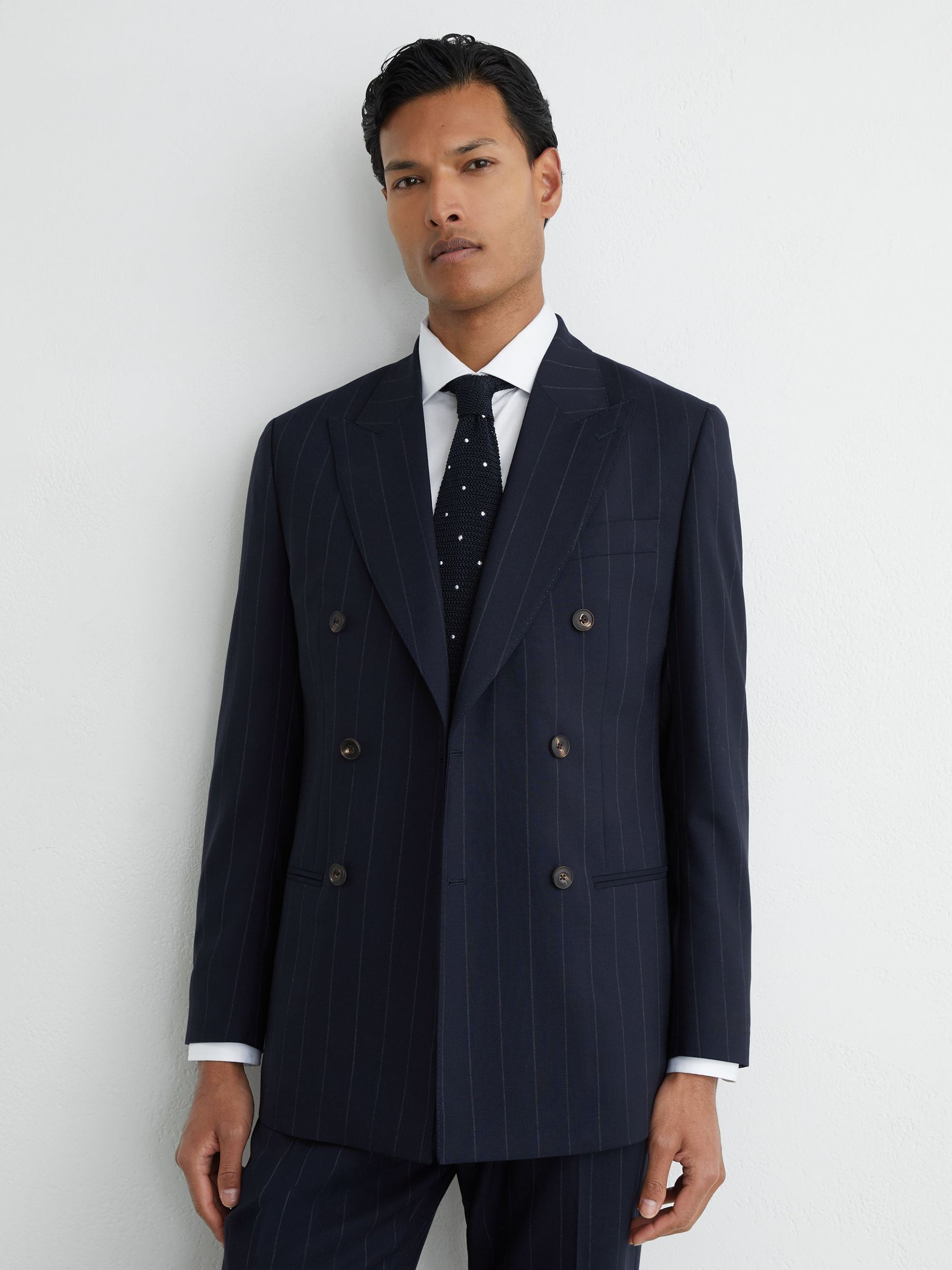 Buy Reiss Navy Bank Virgin Wool Pinstripe Double-Breasted Suit