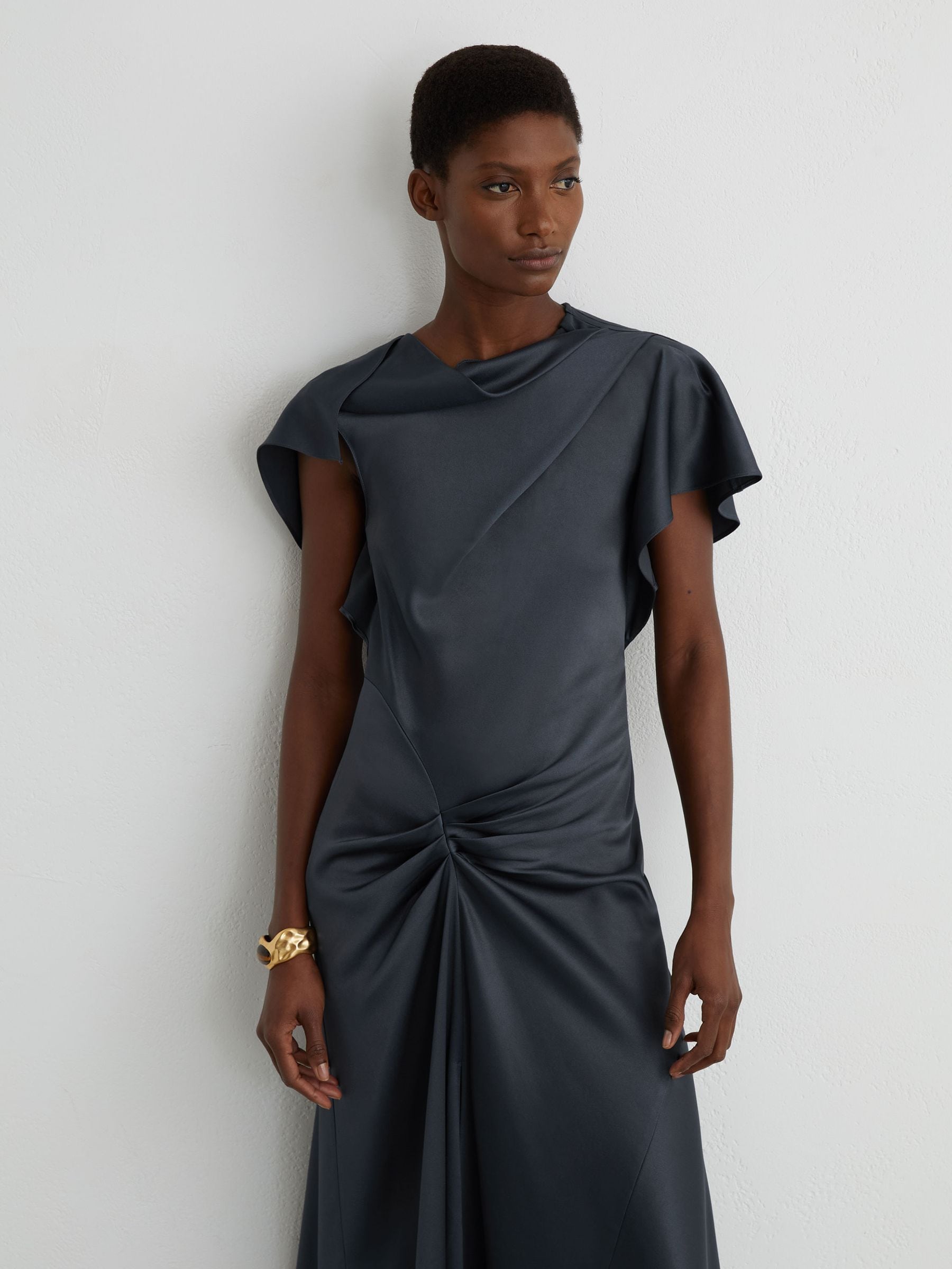 Buy Reiss Slate Grey Sasha Satin Drape-Detail Midi Dress from Next USA