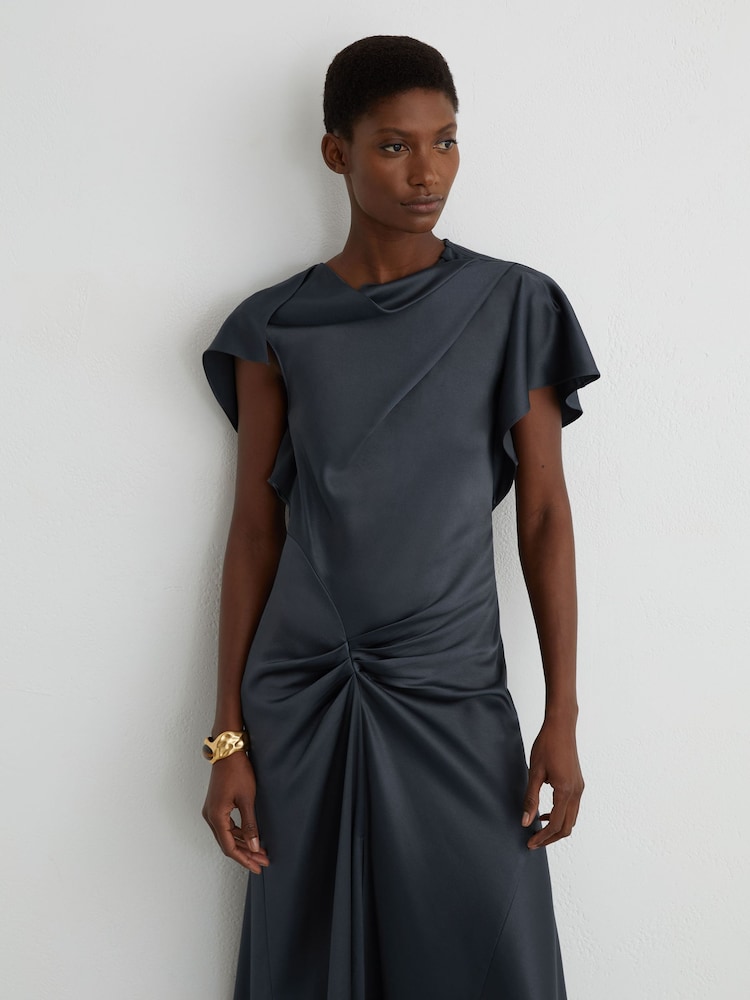 Buy Reiss Slate Grey Sasha Satin Drape-Detail Midi Dress from Next USA