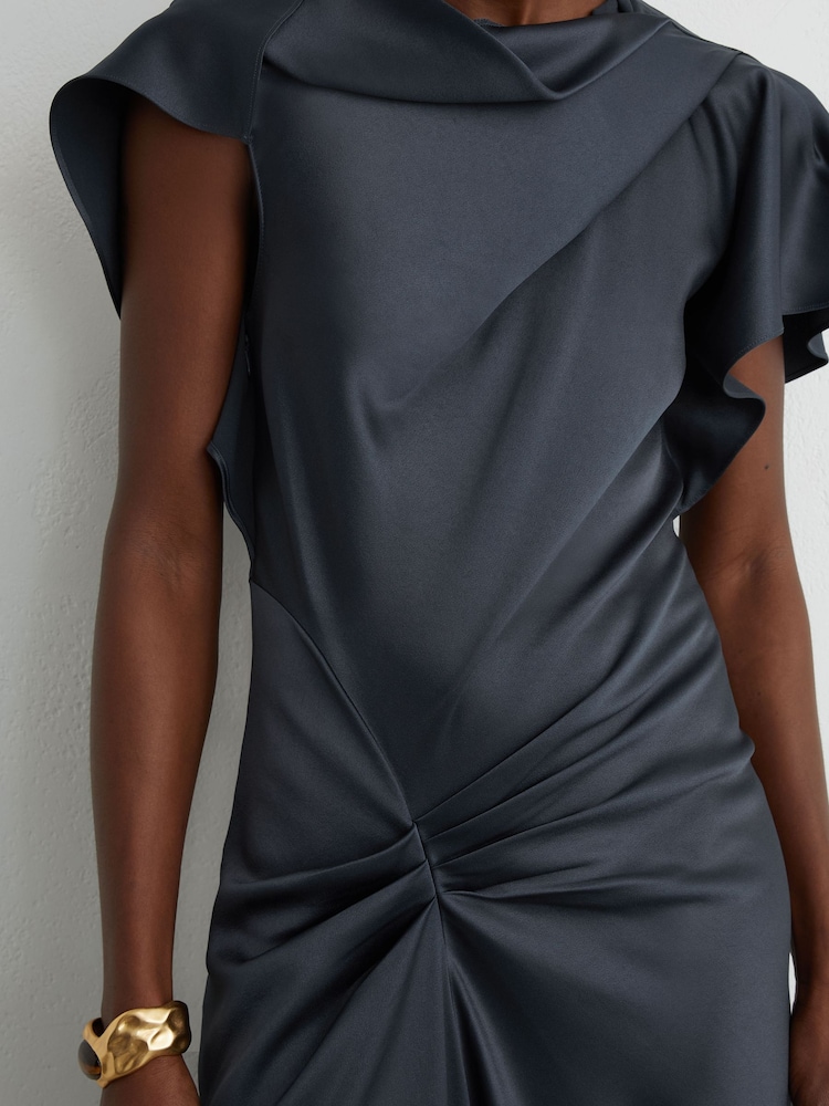 Buy Reiss Slate Grey Sasha Satin Drape-Detail Midi Dress from the Next UK  online shop