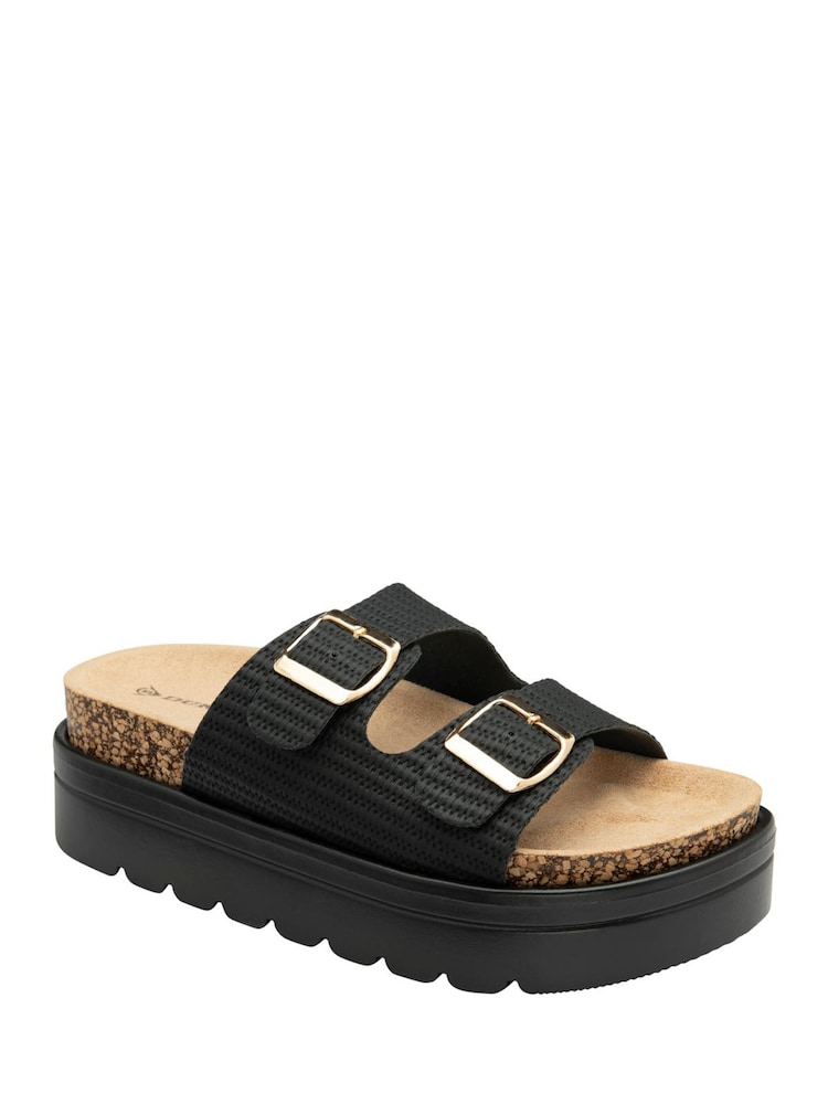 Dunlop Black Double Strap Footbed Wedge Mule Sandals - Image 1 of 4
