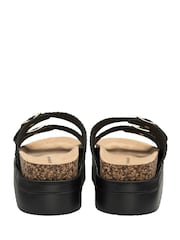 Dunlop Black Double Strap Footbed Wedge Mule Sandals - Image 3 of 4