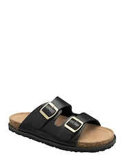 Dunlop Black Double Strap Leather Footbed Mule Sandals - Image 1 of 4