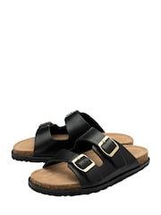 Dunlop Black Double Strap Leather Footbed Mule Sandals - Image 2 of 4