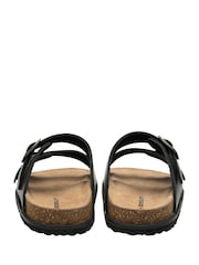 Dunlop Black Double Strap Leather Footbed Mule Sandals - Image 3 of 4