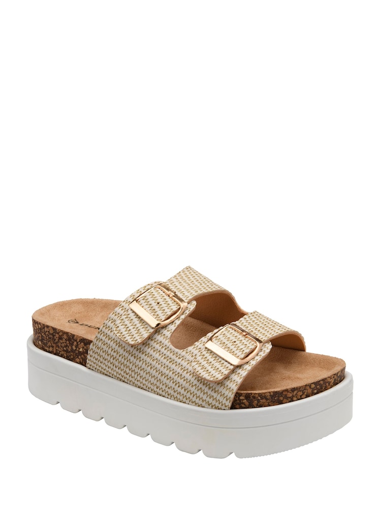 Dunlop Cream Double Strap Footbed Wedge Mule Sandals - Image 1 of 4