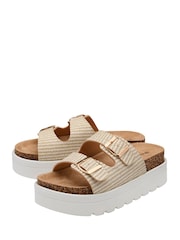 Dunlop Cream Double Strap Footbed Wedge Mule Sandals - Image 2 of 4