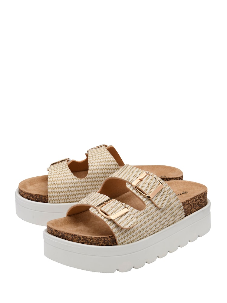 Dunlop Cream Double Strap Footbed Wedge Mule Sandals - Image 2 of 4