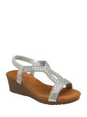 Dunlop Silver Tear Drop Wedge Elasticated Sandals - Image 1 of 4