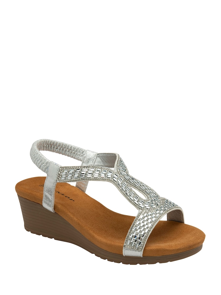 Dunlop Silver Tear Drop Wedge Elasticated Sandals - Image 1 of 4 Dunlop Silver Tear Drop Wedge Elasticated Sandals - Image 1 of 4
