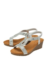 Dunlop Silver Tear Drop Wedge Elasticated Sandals - Image 2 of 4