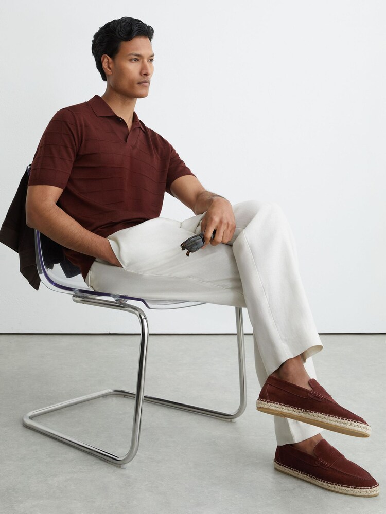 Reiss Brick Red Capri Suede Penny Loafer Espadrilles - Image 1 of 5 Reiss Brick Red Capri Suede Penny Loafer Espadrilles - Image 1 of 5