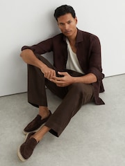 Reiss Chocolate Brown Capri Suede Penny Loafer Espadrilles - Image 1 of 6