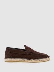Reiss Chocolate Brown Capri Suede Penny Loafer Espadrilles - Image 2 of 6