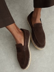 Reiss Chocolate Brown Capri Suede Penny Loafer Espadrilles - Image 3 of 6