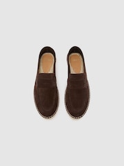 Reiss Chocolate Brown Capri Suede Penny Loafer Espadrilles - Image 4 of 6