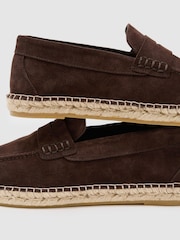 Reiss Chocolate Brown Capri Suede Penny Loafer Espadrilles - Image 6 of 6