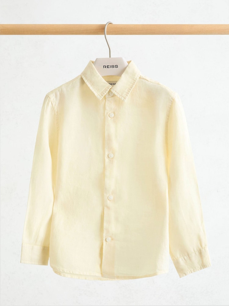 Reiss Buttermilk Yellow Ruban 9-13 yrs Linen Cutaway-Collar Shirt - Image 1 of 3 Reiss Buttermilk Yellow Ruban 9-13 yrs Linen Cutaway-Collar Shirt - Image 1 of 3