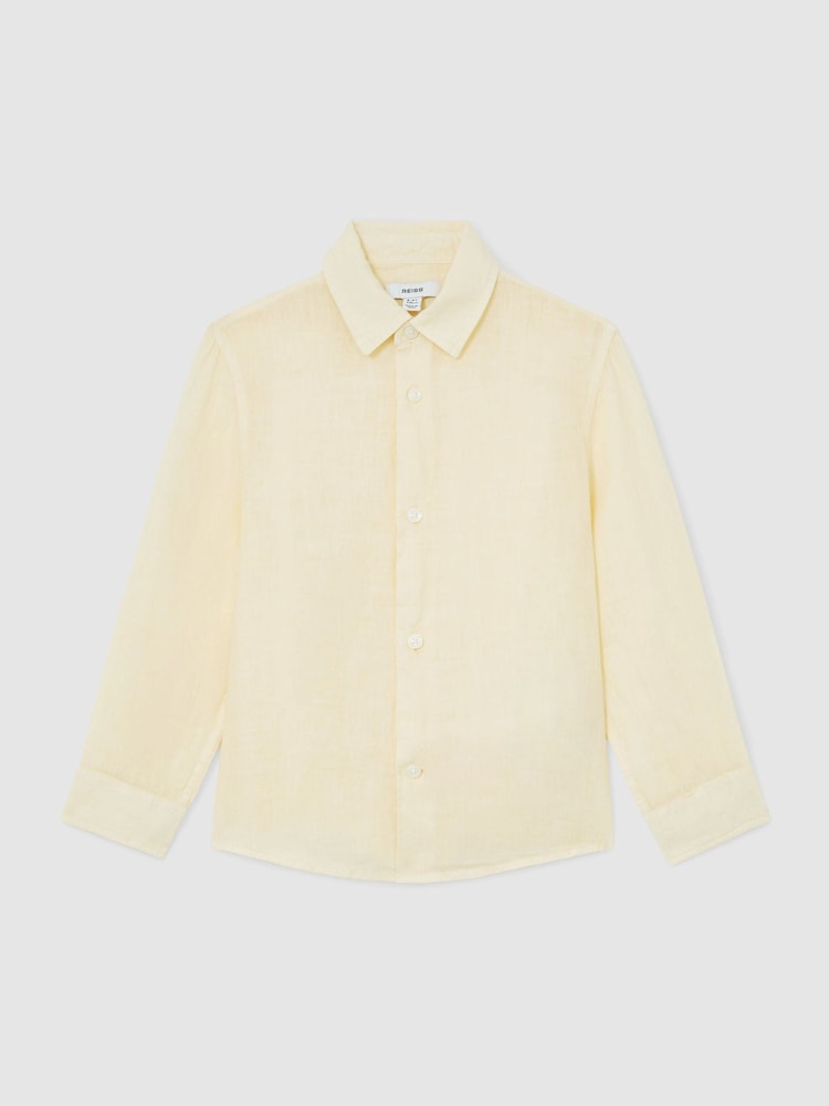 Reiss Buttermilk Yellow Ruban 9-13 yrs Linen Cutaway-Collar Shirt - Image 2 of 3 Reiss Buttermilk Yellow Ruban 9-13 yrs Linen Cutaway-Collar Shirt - Image 2 of 3
