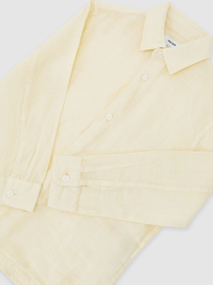 Reiss Buttermilk Yellow Ruban 9-13 yrs Linen Cutaway-Collar Shirt - Image 3 of 3 Reiss Buttermilk Yellow Ruban 9-13 yrs Linen Cutaway-Collar Shirt - Image 3 of 3