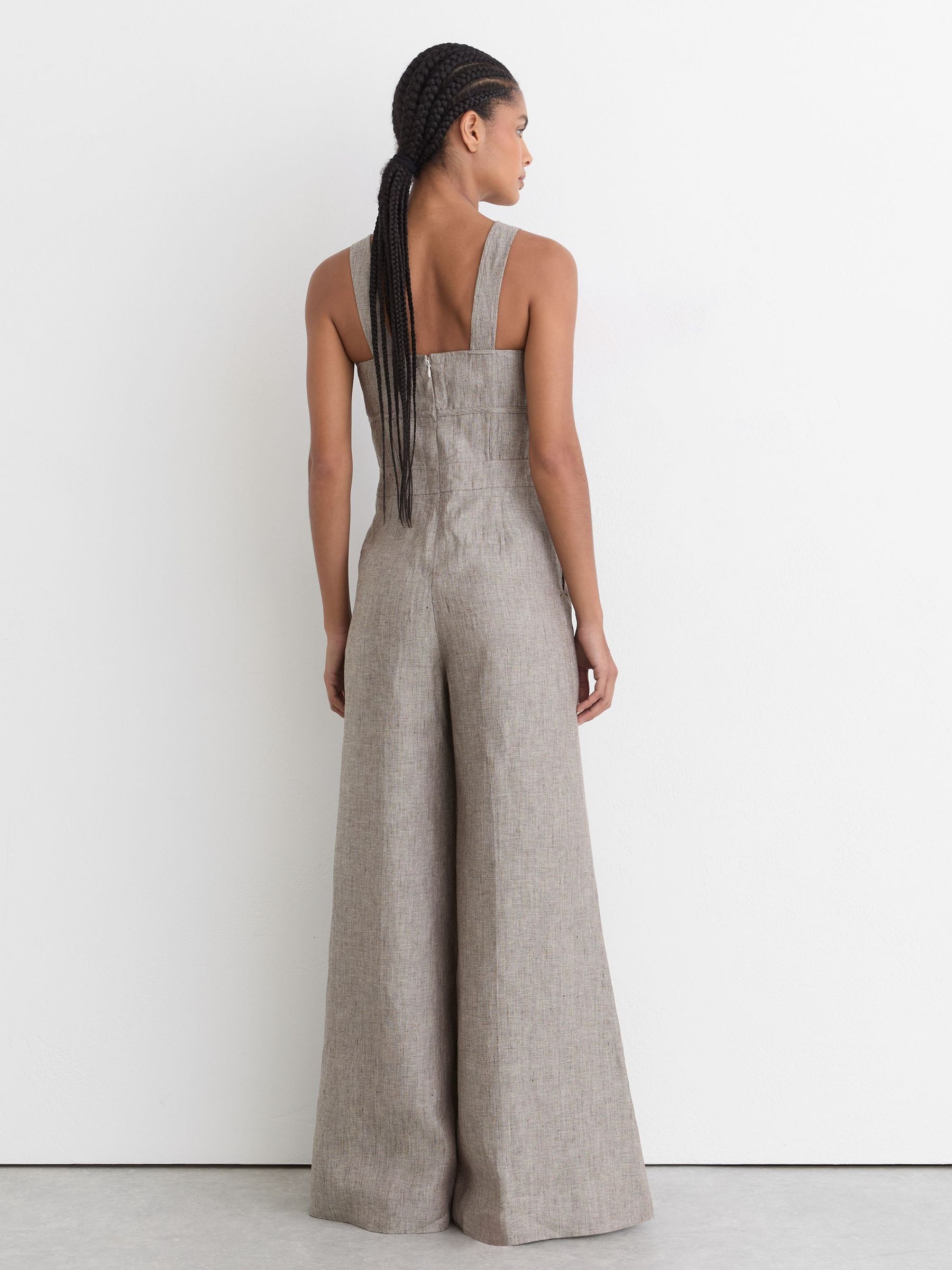 Buy Reiss Neutral Flora Linen Structured Wide-Leg Jumpsuit from