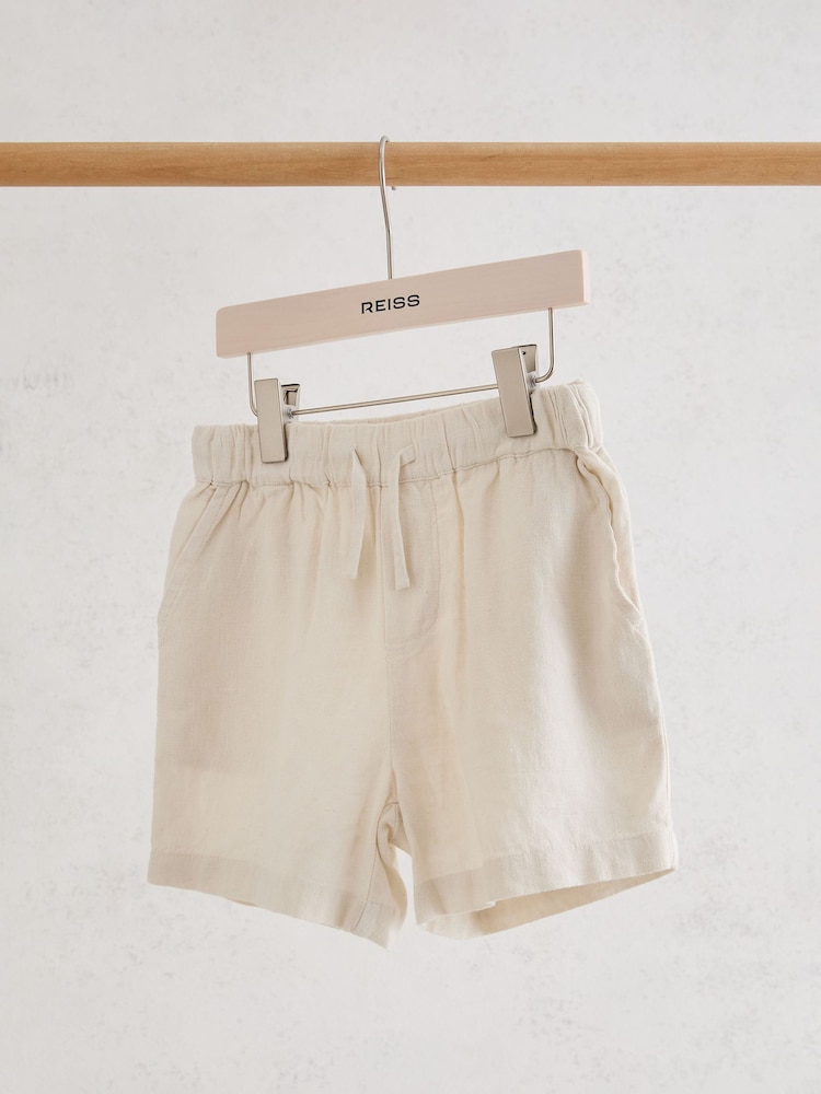 Reiss Natural Fraser 3-9 yrs Linen-Blend Drawstring Shorts - Image 1 of 3 Reiss Natural Fraser 3-9 yrs Linen-Blend Drawstring Shorts - Image 1 of 3