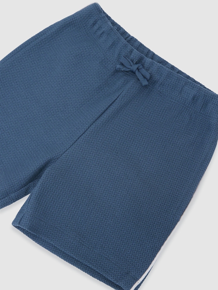 Reiss Blue Echo 3-9 yrs Cotton Textured-Knit Piped Shorts - Image 3 of 3 Reiss Blue Echo 3-9 yrs Cotton Textured-Knit Piped Shorts - Image 3 of 3