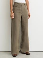 Reiss Khaki Green Carmen Lyocell-Linen Wide-Leg Trousers - Image 3 of 6